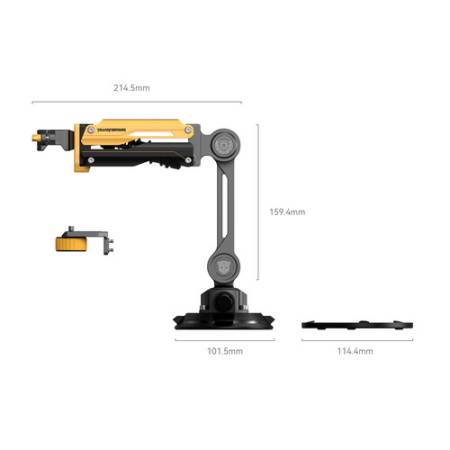 SmallRig 5528 Bumblebee Edition - mini ramię amortyzujące, absorber wstrząsów, elektryczna przyssawka, do DJI Osmo Pocket 3, GoPro HERO13, Insta360 X4 - wymiary
